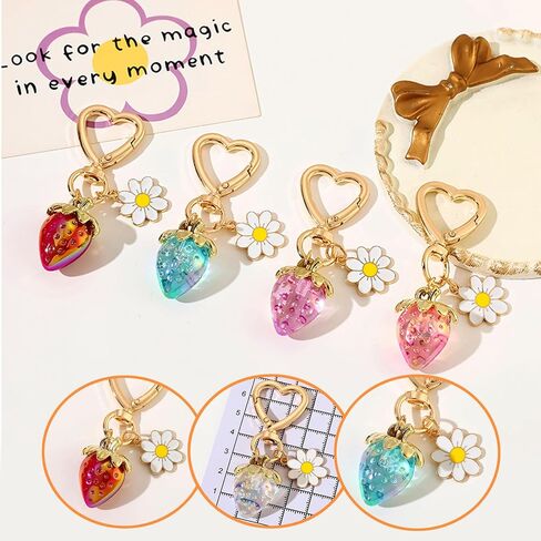 12 Pack Strawberry Keychain,15 Pcs Heart and Bee Charms,18 Pcs Keyrings Daisy Key Chains Elegant Flower Bag Charms Pendant Strawberry Keychains Bag Charm for Purse in Saudi Arabia