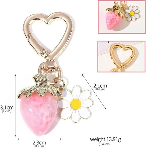 12 Pack Strawberry Keychain,15 Pcs Heart and Bee Charms,18 Pcs Keyrings Daisy Key Chains Elegant Flower Bag Charms Pendant Strawberry Keychains Bag Charm for Purse in Saudi Arabia