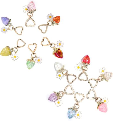 12 Pack Strawberry Keychain,15 Pcs Heart and Bee Charms,18 Pcs Keyrings Daisy Key Chains Elegant Flower Bag Charms Pendant Strawberry Keychains Bag Charm for Purse in Saudi Arabia