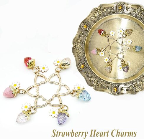12 Pack Strawberry Keychain,15 Pcs Heart and Bee Charms,18 Pcs Keyrings Daisy Key Chains Elegant Flower Bag Charms Pendant Strawberry Keychains Bag Charm for Purse in Saudi Arabia