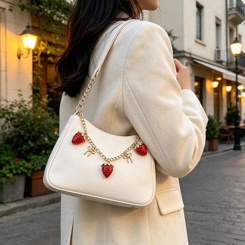 Bag Purse Chain for Women - Strawberry Bow Purse Charms with Gold Chain - Cute Keychain Handbags Tote Accessories in Saudi Arabia