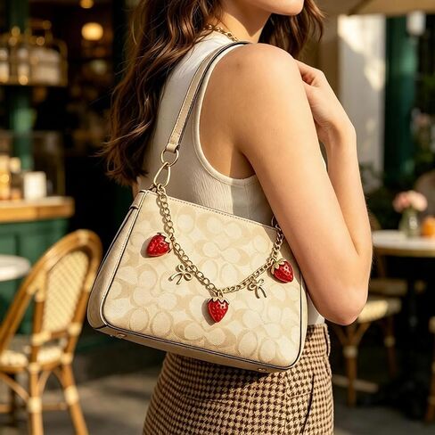 Bag Purse Chain for Women - Strawberry Bow Purse Charms with Gold Chain - Cute Keychain Handbags Tote Accessories in Saudi Arabia