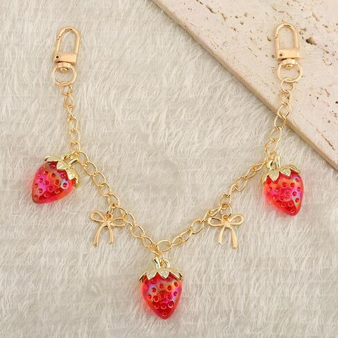 Bag Purse Chain for Women - Strawberry Bow Purse Charms with Gold Chain - Cute Keychain Handbags Tote Accessories in Saudi Arabia
