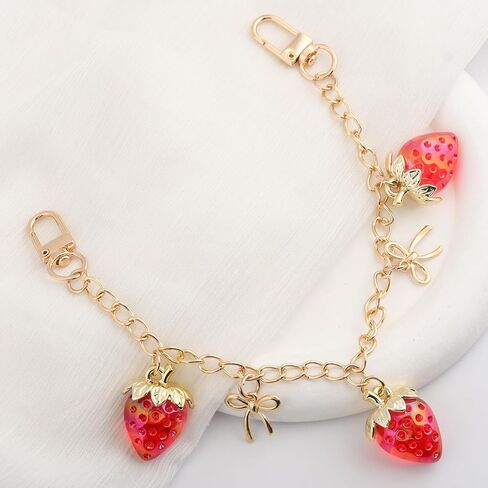 Bag Purse Chain for Women - Strawberry Bow Purse Charms with Gold Chain - Cute Keychain Handbags Tote Accessories in Saudi Arabia