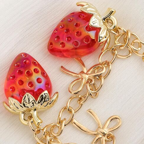 Bag Purse Chain for Women - Strawberry Bow Purse Charms with Gold Chain - Cute Keychain Handbags Tote Accessories in Saudi Arabia