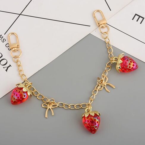 Bag Purse Chain for Women - Strawberry Bow Purse Charms with Gold Chain - Cute Keychain Handbags Tote Accessories in Saudi Arabia