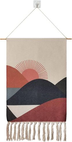 Macrame Woven Wall Tapestry Hanging Art, 20"x 34" Extra Large Boho Chic Bohemian Morocco Sun Mountain Landscape Tapestries Decor for Apartment Dorm Kids Living Room Bedroom Door Entrance (Sunrise) in Saudi Arabia