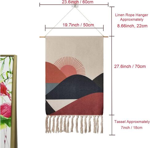 Macrame Woven Wall Tapestry Hanging Art, 20"x 34" Extra Large Boho Chic Bohemian Morocco Sun Mountain Landscape Tapestries Decor for Apartment Dorm Kids Living Room Bedroom Door Entrance (Sunrise) in Saudi Arabia
