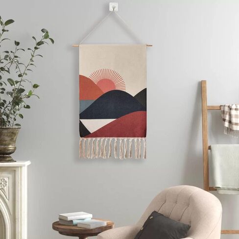 Macrame Woven Wall Tapestry Hanging Art, 20"x 34" Extra Large Boho Chic Bohemian Morocco Sun Mountain Landscape Tapestries Decor for Apartment Dorm Kids Living Room Bedroom Door Entrance (Sunrise) in Saudi Arabia