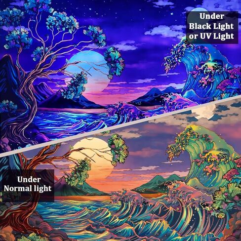 Heopapin Blacklight Great Ocean Wave Tapestry Magical Tree of Life Tapestries UV Reactive Neon Sea Wall Hanging Vintage Aesthetic Galaxy Space Wall Art for Bedroom Living Room 59.1x78.7inch in Saudi Arabia