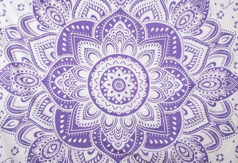 Bhagyashri Fashions الهندي ماندالا التوأم القطن الأرجواني الأبيض أومبير نسيج الجدار شنقا الفن الكولاج المفرش نزهة الشاطئ بطانية الهبي بوهو المفروشات 84x54 بوصة in Kuwait