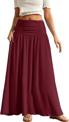 HERBATOMIA Women’s Maxi Flowy Skirt Stretchy High Waist Summer Trendy Vacation Outfits Long Skirts for Women with Pocket in Saudi Arabia