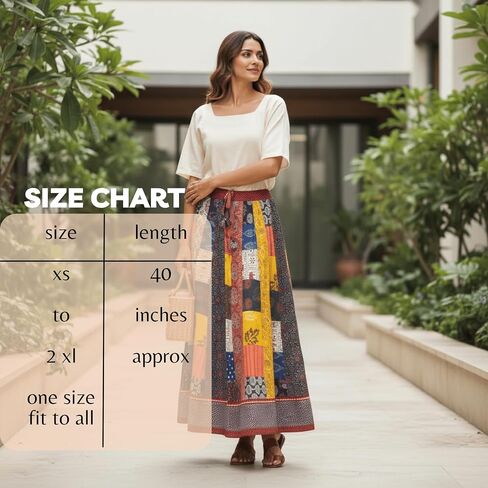 Boho Maxi Skirt for Women - Long Vintage Bohemian Patchwork Skirt, Hippie Style Summer Skirts Beach Dress, Ethnic Fashion Casual Outfit for Tropical Holiday Vacation, Block Printed Floral Maxi in Saudi Arabia