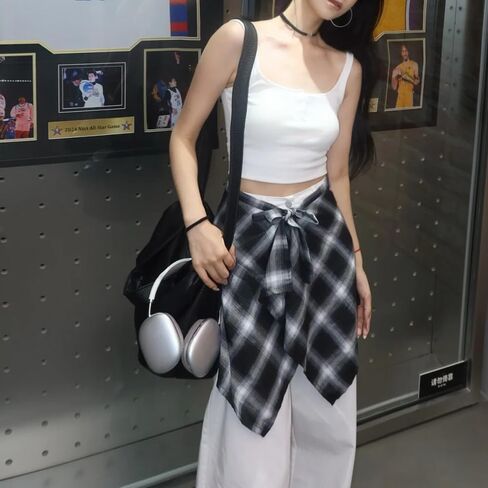 OULIGET Women's Grunge Mini Plaid Skirt,Hip-Hop One-Piece Tie Up Asymmetrical Skirt,Y2k Overlapping Jeans Decorate Skater in Kuwait
