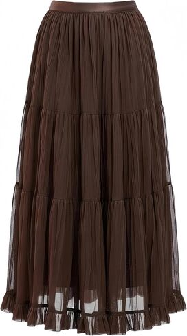 Tulle Skirts for Women with Lining Elastic High Waisted Tiered A-Line Pleated Long Maxi Skirt for Holiday in Kuwait