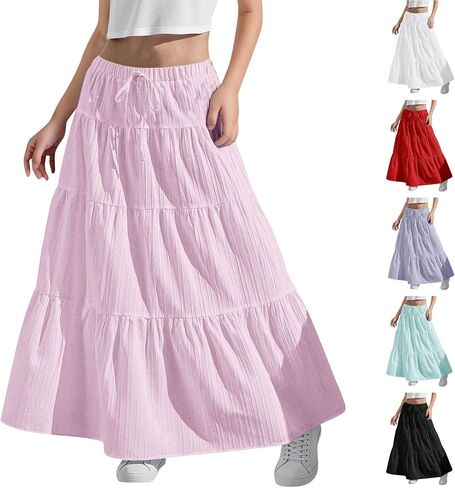 Girls Maxi Skirt Boho Casual Tiered High Waist A Line Flowy Long Skirt Kids Summer Swing Ankle Length Party Skirts in Kuwait