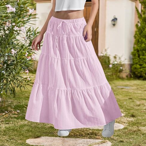 Girls Maxi Skirt Boho Casual Tiered High Waist A Line Flowy Long Skirt Kids Summer Swing Ankle Length Party Skirts in Kuwait