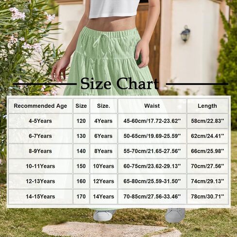 Girls Maxi Skirt Boho Casual Tiered High Waist A Line Flowy Long Skirt Kids Summer Swing Ankle Length Party Skirts in Kuwait