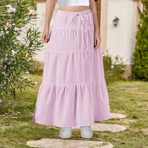 Girls Maxi Skirt Boho Casual Tiered High Waist A Line Flowy Long Skirt Kids Summer Swing Ankle Length Party Skirts in Kuwait