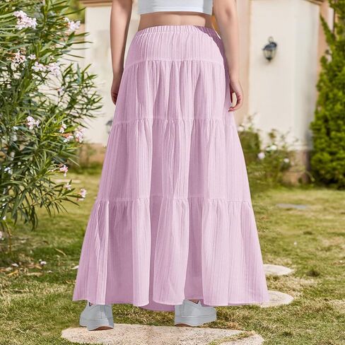 Girls Maxi Skirt Boho Casual Tiered High Waist A Line Flowy Long Skirt Kids Summer Swing Ankle Length Party Skirts in Kuwait
