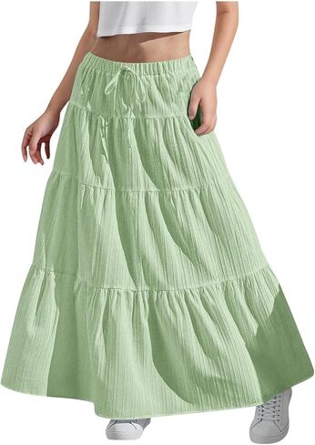 Girls Maxi Skirt Boho Casual Tiered High Waist A Line Flowy Long Skirt Kids Summer Swing Ankle Length Party Skirts in Kuwait