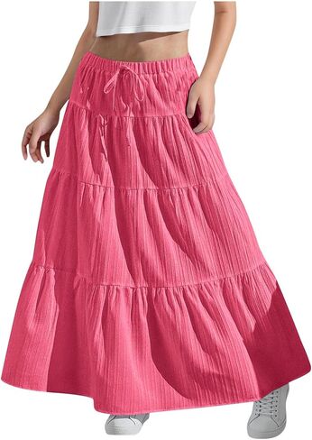 Girls Maxi Skirt Boho Casual Tiered High Waist A Line Flowy Long Skirt Kids Summer Swing Ankle Length Party Skirts in Kuwait