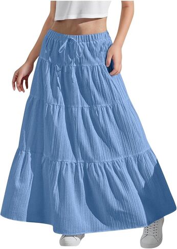 Girls Maxi Skirt Boho Casual Tiered High Waist A Line Flowy Long Skirt Kids Summer Swing Ankle Length Party Skirts in Kuwait