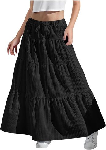 Girls Maxi Skirt Boho Casual Tiered High Waist A Line Flowy Long Skirt Kids Summer Swing Ankle Length Party Skirts in Kuwait