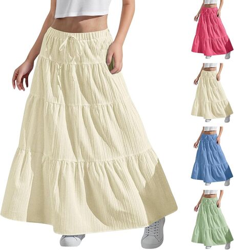 Girls Maxi Skirt Boho Casual Tiered High Waist A Line Flowy Long Skirt Kids Summer Swing Ankle Length Party Skirts in Kuwait