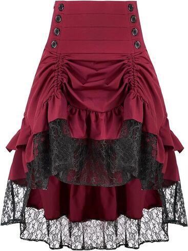 Women's Steampunk Skirt Retro Gothic Pleated Asymmetric High Low Lace Ruffle Skirt in Saudi Arabia