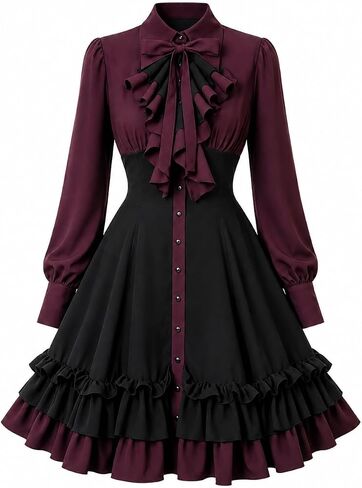 Gothic Lolita Dress, Victorian Style Mini Lace-Up A-Line Ruffle Dress for Halloween Cosplay in Kuwait