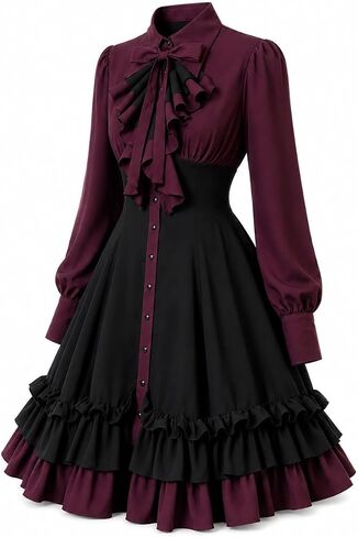 Gothic Lolita Dress, Victorian Style Mini Lace-Up A-Line Ruffle Dress for Halloween Cosplay in Kuwait