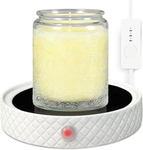 Candle Warmer Plate with Timer, Auto Shut Off Ceramic Electric Large Candle Wax Melt Warmer for Jar Candles, Mug Warmer for Coffee Cup Beverage Milk Tea for Home Office(White) in Saudi Arabia