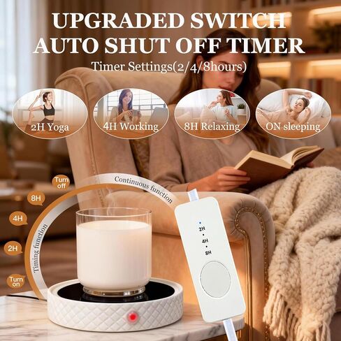 Candle Warmer Plate with Timer, Auto Shut Off Ceramic Electric Large Candle Wax Melt Warmer for Jar Candles, Mug Warmer for Coffee Cup Beverage Milk Tea for Home Office(White) in Saudi Arabia