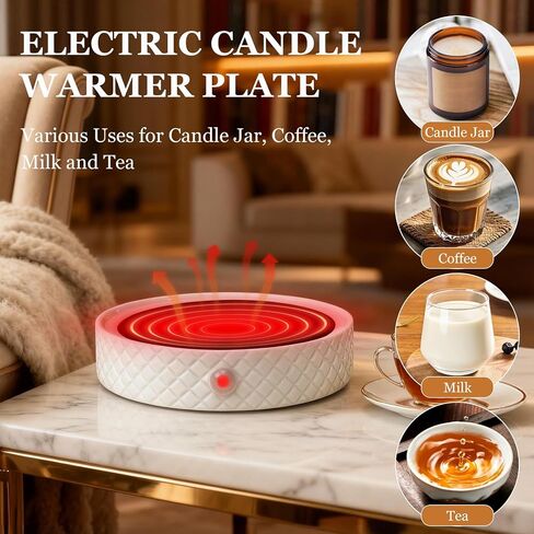 Candle Warmer Plate with Timer, Auto Shut Off Ceramic Electric Large Candle Wax Melt Warmer for Jar Candles, Mug Warmer for Coffee Cup Beverage Milk Tea for Home Office(White) in Saudi Arabia
