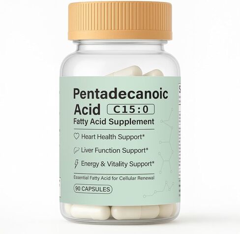 Pentadecanoic Acid, C15:0 Fatty Acid Supplement - 3X Omega 3 Fish Oil, Healthy Aging Supplement for Gut Health, Liver Support, 90 Vegan Capsules in Kuwait