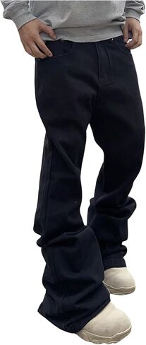 VIPWOLF Men's Stacked Flared Jeans Casual Bell Bottom Denim Pants with Pockets Streetwear in Kuwait