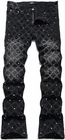 Mens Designer Jeans Vintage Skinny Rhinestone Bling Jeans Y2k Slim Fit Denim Pants Streetwear in Saudi Arabia