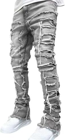 Mens Designer Jeans Vintage Skinny Rhinestone Bling Jeans Y2k Slim Fit Denim Pants Streetwear in Saudi Arabia