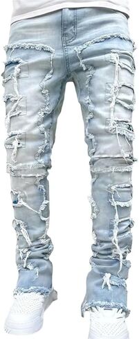 Mens Designer Jeans Vintage Skinny Rhinestone Bling Jeans Y2k Slim Fit Denim Pants Streetwear in Saudi Arabia
