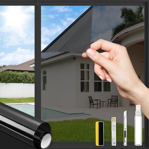 ConCus-T One Way Window Privacy Film with 4 Free Tools, Heat Control UV Blocking Window Tint for Home Static Cling Reflective Mirror Film, Black, 23.62" x 78.74" in Saudi Arabia
