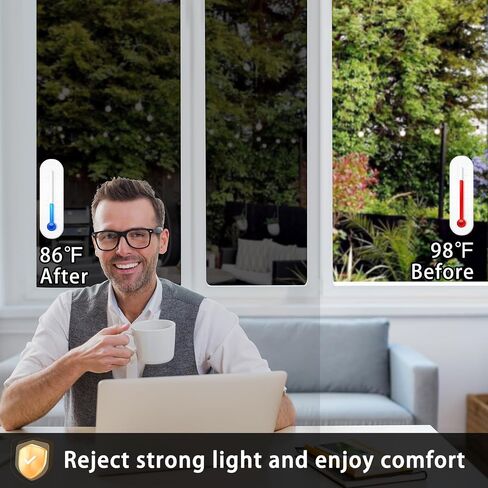 ConCus-T One Way Window Privacy Film with 4 Free Tools, Heat Control UV Blocking Window Tint for Home Static Cling Reflective Mirror Film, Black, 23.62" x 78.74" in Saudi Arabia