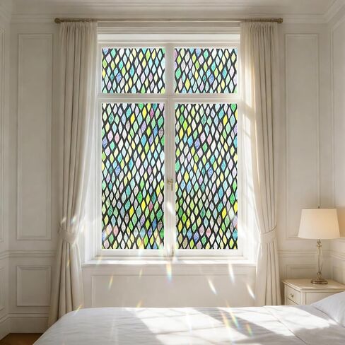 Stickyart Stained Glass Window Film Colorful Leaf Geometric Window Privacy Film Rainbow Decorative Lattice Static Cling Films 3D Windows Sticker Decal Sun Blocking for Bathroom Kitchen 17.5"x39.4" in Saudi Arabia
