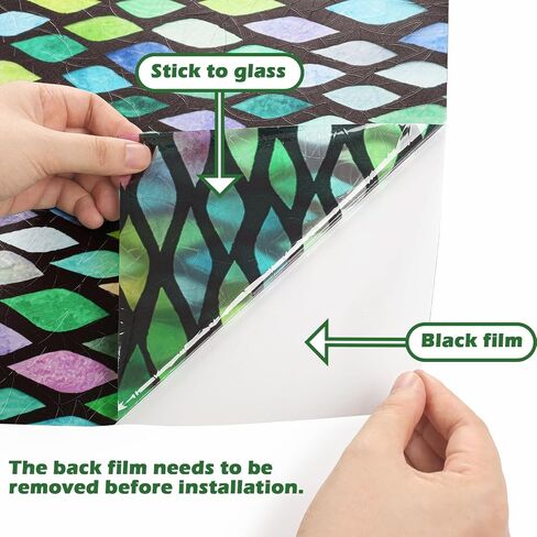 Stickyart Stained Glass Window Film Colorful Leaf Geometric Window Privacy Film Rainbow Decorative Lattice Static Cling Films 3D Windows Sticker Decal Sun Blocking for Bathroom Kitchen 17.5"x39.4" in Saudi Arabia