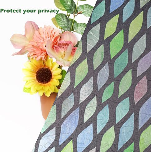 Stickyart Stained Glass Window Film Colorful Leaf Geometric Window Privacy Film Rainbow Decorative Lattice Static Cling Films 3D Windows Sticker Decal Sun Blocking for Bathroom Kitchen 17.5"x39.4" in Saudi Arabia
