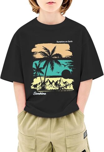 Beach Shirts for Boys Hawaiian Plam Tree T Shirt Tropical Sunshine Shirt Kids Graphic Tees Summer Vacation Top in Saudi Arabia