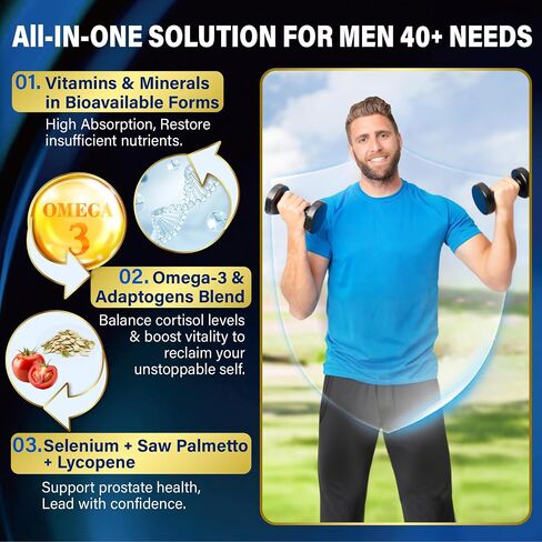 Multivitamin Gummies for Men 40 Plus - Vitamin A C D E B6 B12 with Omega-3 Calcium for Men - Energy & Immune Support Daily Vitamins - Sugar-Free & Vegan in Saudi Arabia
