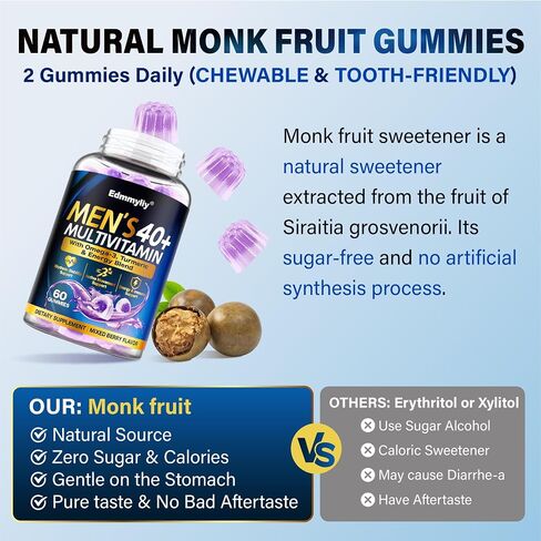 Multivitamin Gummies for Men 40 Plus - Vitamin A C D E B6 B12 with Omega-3 Calcium for Men - Energy & Immune Support Daily Vitamins - Sugar-Free & Vegan in Saudi Arabia