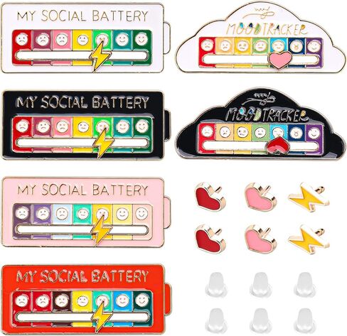 Social Battery Pin Set - 6 Pack My Social Battery Slider Pin with Replacements - Funny Enamel Pins for Backpacks, Bags & Jackets - Mood Expression Badges (White/Black/Orange/Pink/Cloud) in Saudi Arabia