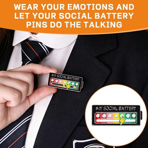 Social Battery Pin Set - 6 Pack My Social Battery Slider Pin with Replacements - Funny Enamel Pins for Backpacks, Bags & Jackets - Mood Expression Badges (White/Black/Orange/Pink/Cloud) in Saudi Arabia